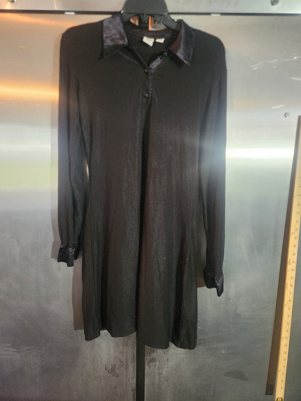 Gap Black Satin Trim Button Front Shirt Dress Size S